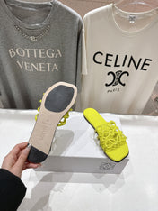 LOEWE 26S PETAL ANAGRAM SLIDE IN LEMON YELLOW CALFSKIN