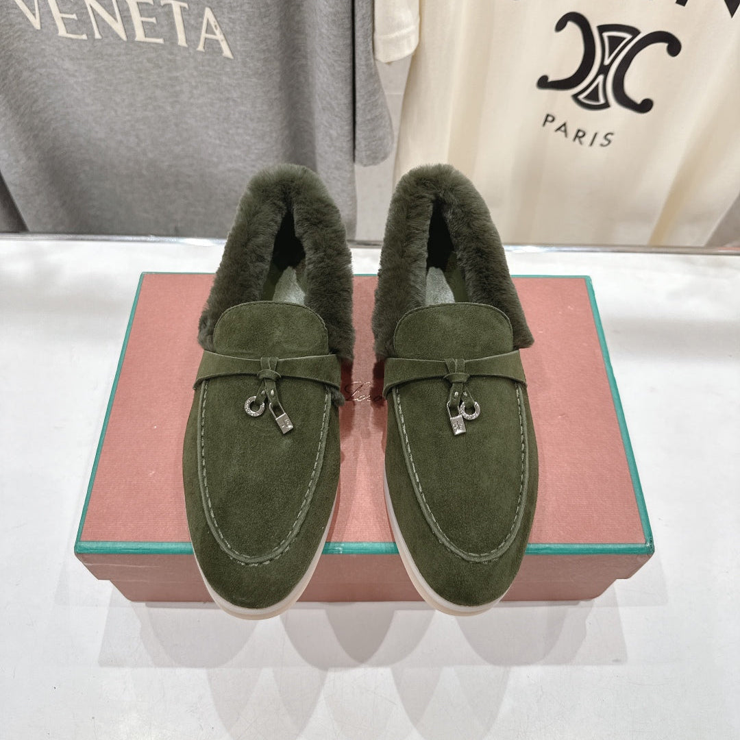 LP 25S SUMMER CHARMS WALK LOAFERS IN DARK OLIVE SUEDE AND FLEECE