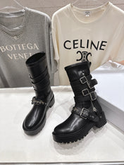 DIOR 25S BIKER BOOTS IN BLACK CALFSKIN WITH SILVER HARDWARE