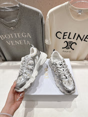 DIOR 25S SNEAKER IN SILVER LAMBSKIN AND MESH FABRIC WITH PEARL DETAILING