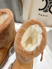 CELINE 26S FUR-TRIM ANKLE BOOTS IN BROWN SUEDE