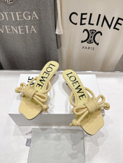 LOEWE 26S KITTEN HEEL KNOT SANDALS IN BUTTER YELLOW CALFSKIN
