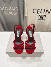 JIMMY CHOO 26S HIGH-HEELED SANDALS 100 MM IN RED VELVET