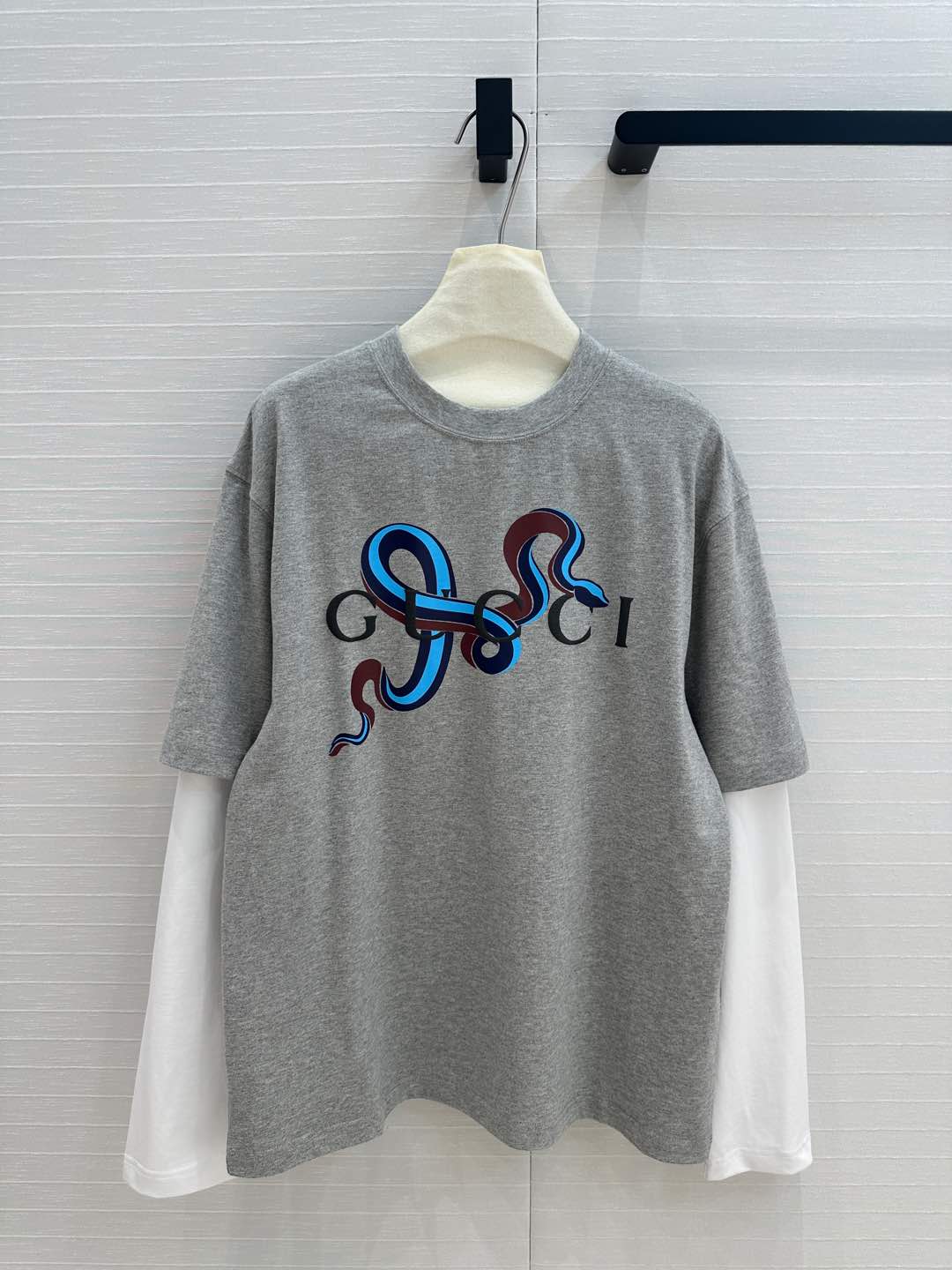 Gucci 25 Printed Long-sleeved T-shirt Gray Cotton