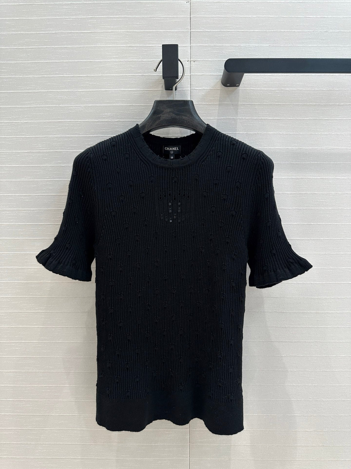 CC 25 Hollow Knitted T-shirt Black cotton