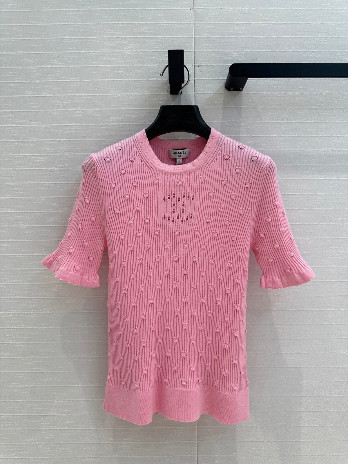 CC 25 Hollow Knitted T-shirt Pink cotton