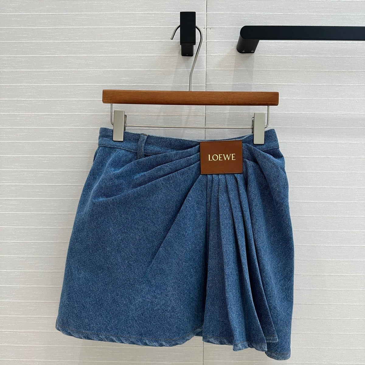 Loewe 25 Draped Denim Skirt Blue Cotton