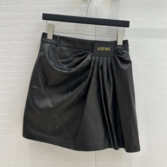 Loewe Draped Leather Skirt Black Lambskin