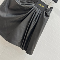 Loewe Draped Leather Skirt Black Lambskin