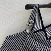 CC 25 Short Suspender Vest Dark Blue mix White Cotton