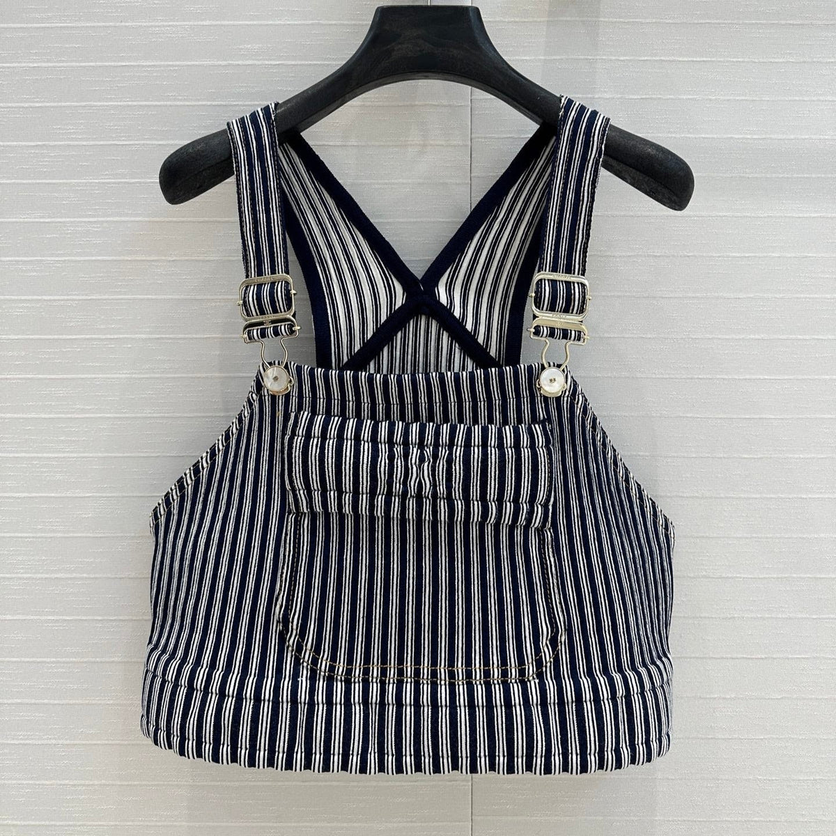 CC 25 Short Suspender Vest Dark Blue mix White Cotton