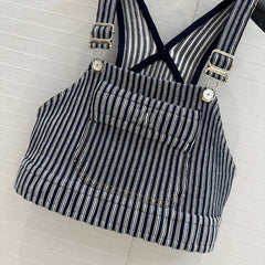 CC 25 Short Suspender Vest Dark Blue mix White Cotton
