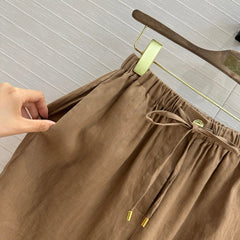 LP STRAIGHT-LEG LINEN PANTS IN BROWN