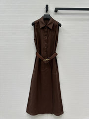 Loewe Sleeveless Long Skirt Brown Linen