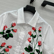 Loewe Rose Print Short-sleeved Shirt White Cotton