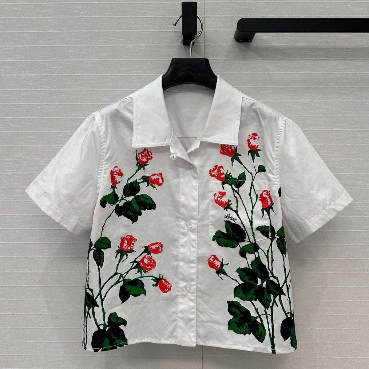 Loewe Rose Print Short-sleeved Shirt White Cotton