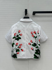 Loewe Rose Print Short-sleeved Shirt White Cotton