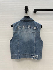 CC 25 Embroidered Vest Jacket Blue Denim Cotton