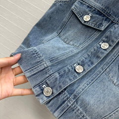 CC 25 Embroidered Vest Jacket Blue Denim Cotton