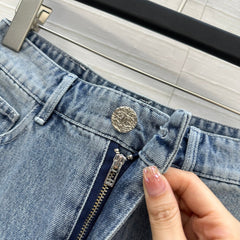 CC 25 Embroidered Short Blue Denim Cotton