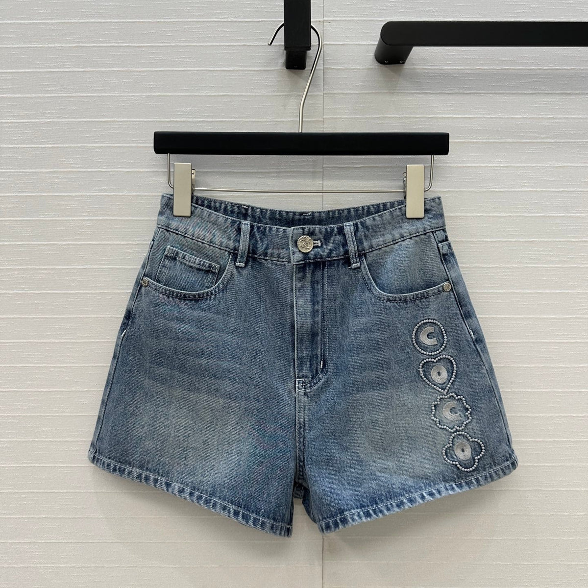 CC 25 Embroidered Short Blue Denim Cotton