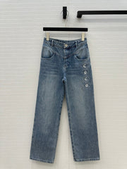 CC 25 Embroidered Pant Blue Denim Cotton