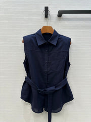 Loewe 25 Lace-up Waist Sleeveless Shirt Dark Blue Linen