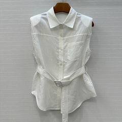 Loewe 25 Lace-up Waist Sleeveless Shirt White Linen