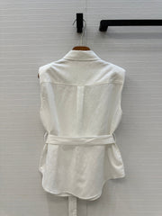 Loewe 25 Lace-up Waist Sleeveless Shirt White Linen