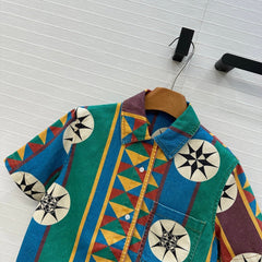 LOEWE SHORT-SLEEVE PRINTED DENIM SHIRT 264373