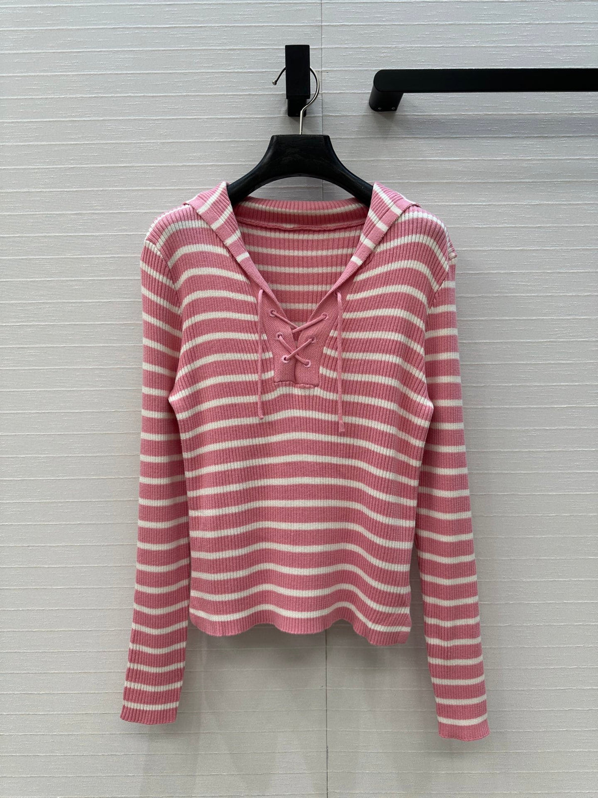 DIOR PINK STRIPED LONG-SLEEVE KNIT SWEATER