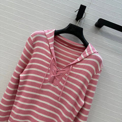 DIOR PINK STRIPED LONG-SLEEVE KNIT SWEATER