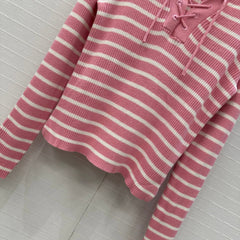 DIOR PINK STRIPED LONG-SLEEVE KNIT SWEATER