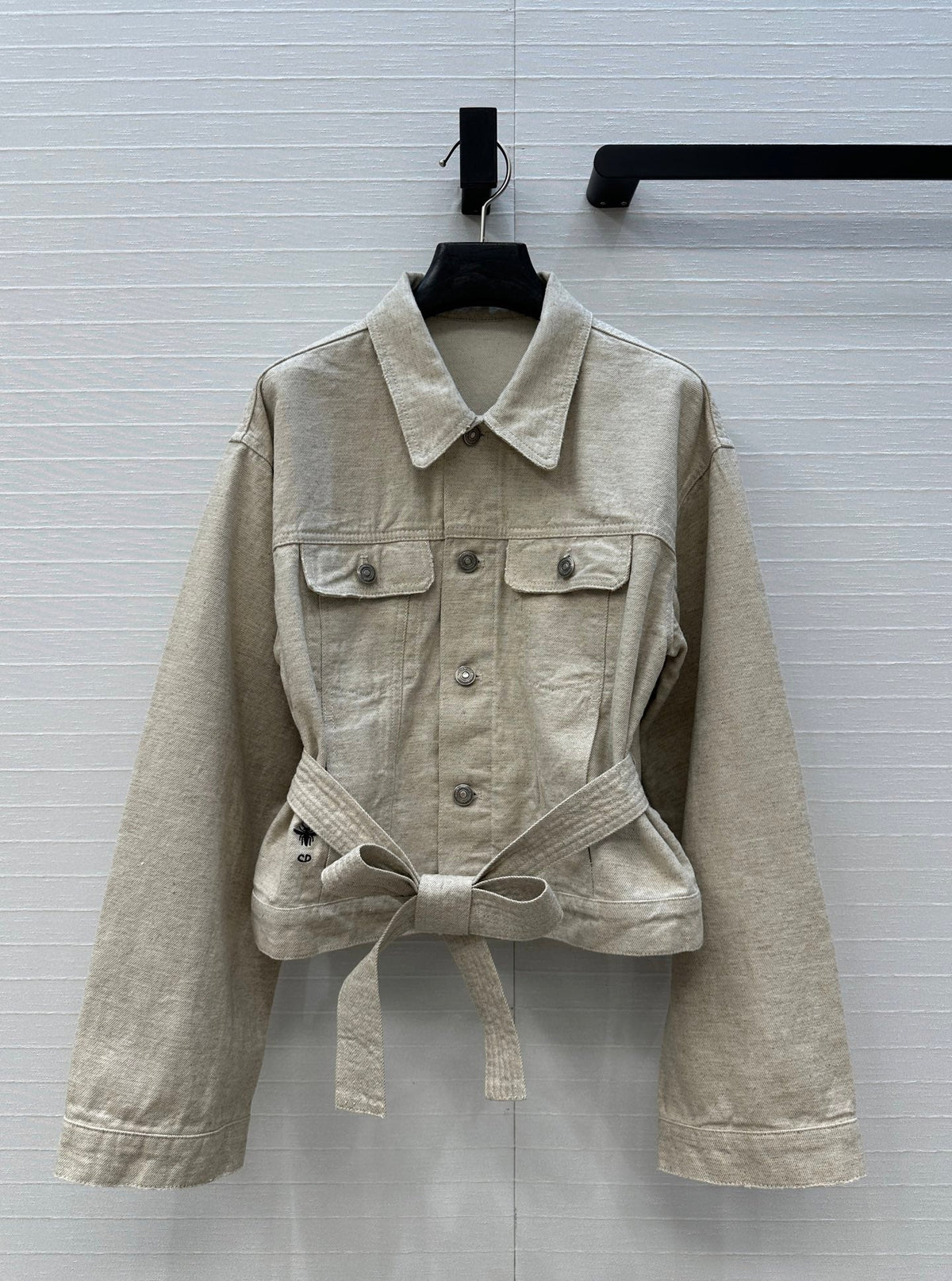 DIOR LIGHT BEIGE SHORT TRENCH COAT WITH NATURAL WAIST TIE