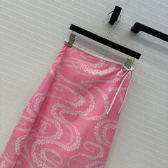 CC 25 Wave Pattern Long Skirt Pink Silk Cotton