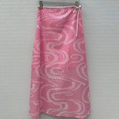 CC 25 Wave Pattern Long Skirt Pink Silk Cotton