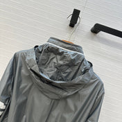 THOM BROWNE STAND COLLAR ZIP-UP JACKET IN GREY