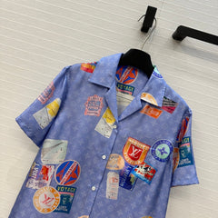 LV SHORT-SLEEVE PRINTED SILK BLOUSE 268222