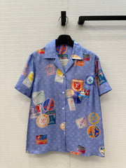 LV SHORT-SLEEVE PRINTED SILK BLOUSE 268222