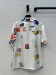 LV SHORT-SLEEVE PRINTED SILK BLOUSE 268226