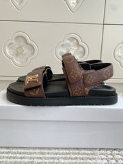LV SANDALS 25S IN BROWN MIX BLACK CALFSKIN WITH GOLD HARDWARE