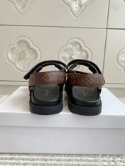 LV SANDALS 25S IN BROWN MIX BLACK CALFSKIN WITH GOLD HARDWARE