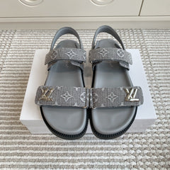 LV SANDALS 25S IN GREY DENIM AND CALFSKIN WITH SILVER HARDWARE