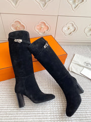 HM 25S TALL BOOTS 90 MM IN BLACK SUEDE