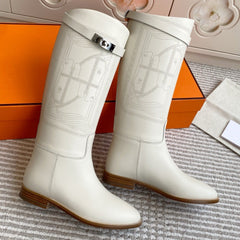 HM 25S JUMPING BOOTS IN WHITE LAMBSKIN WITH SILVER HARDWARE