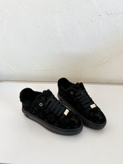TIME OUT SNEAKER IN BLACK MONOGRAM EMBOSSED SUEDE WITH FLEECE LINING