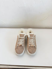 TIME OUT SNEAKER IN DESERT BROWN MONOGRAM EMBOSSED SUEDE WITH FLEECE LINING