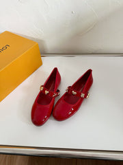 ROMY FLAT BALLERINA IN RUBY RED PATENT CALFSKIN