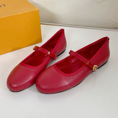 ROMY FLAT BALLERINA IN RUBY RED CALFSKIN