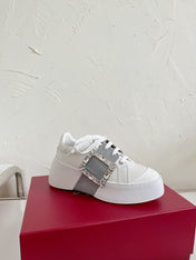 VIV' SKATE SNEAKERS IN WHITE CALFSKIN SILVER GLITTER STRAP AND CRYSTAL BUCKLE